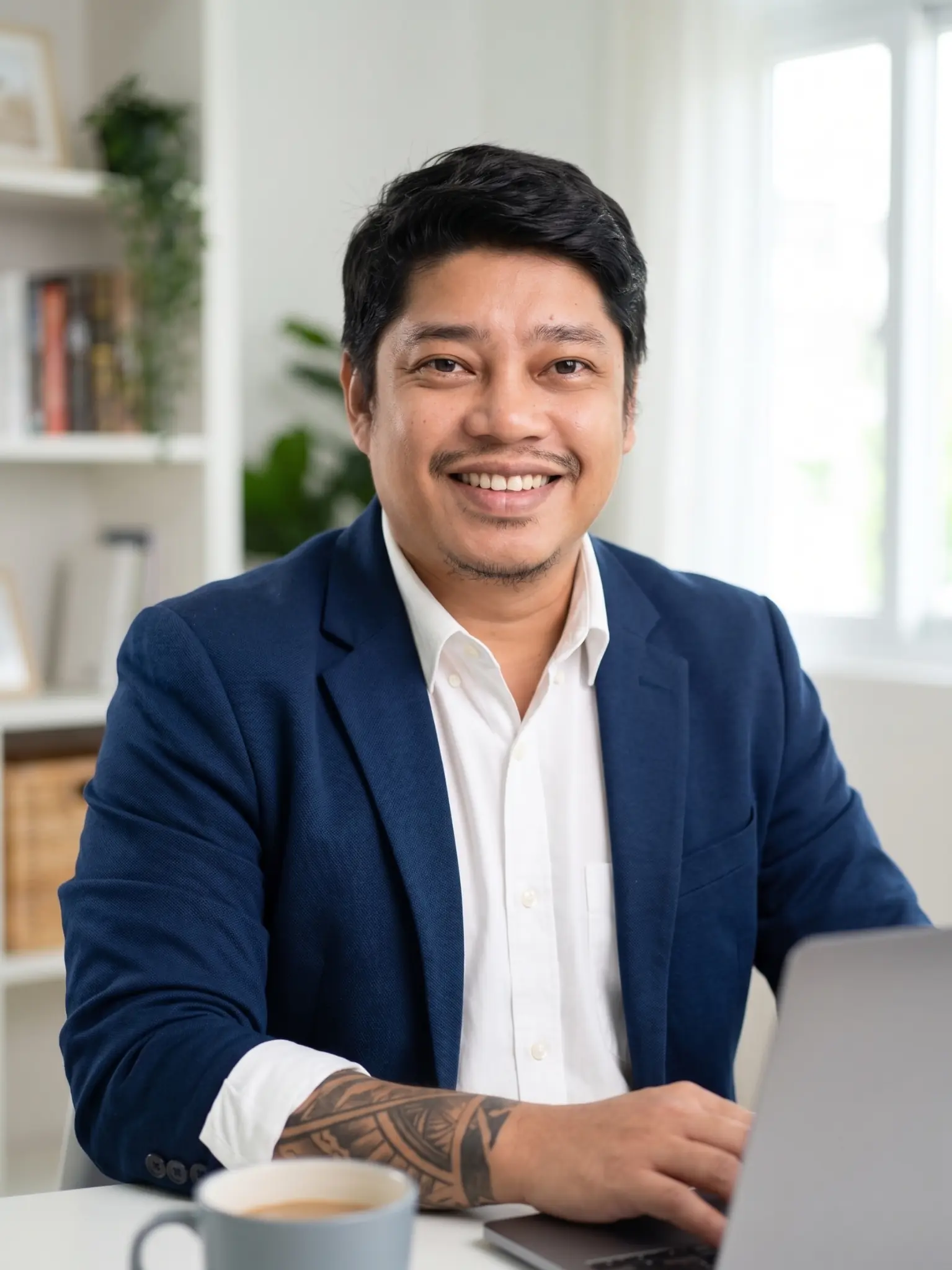 Leo Bryan Magsino seated at a desk in a navy blazer